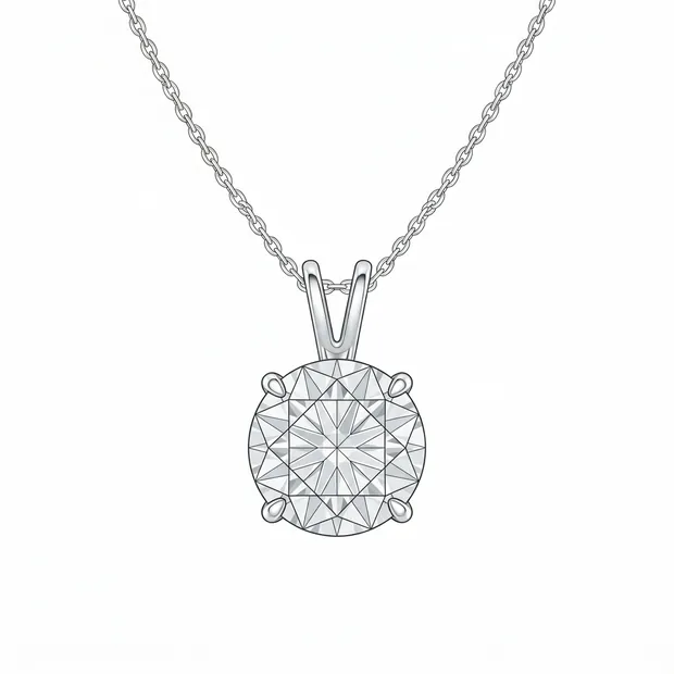 Illustration of a solitaire diamond pendant on a fine chain
